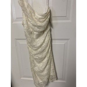 Emma & Michele Off White Lacey One Shoulder Side Ruched Dress Fully Lined Sz S